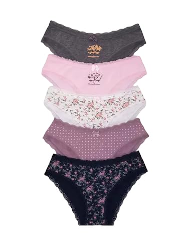 LACIRARA Womens Cotton Underwear Bikini Panties for Women Brief Underwear Print 5-Pack (US, Alpha...