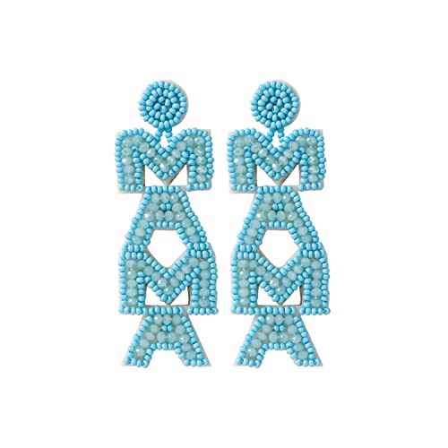 Beaded MAMA Dangle Earrings Shiny Sequins Rhinestone Mother’s Day Earrings Birthday Holiday Mom Jewelry Gifts