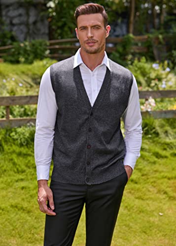 Kallspin Men's Vest Sweater Cashmere Wool Blend V Neck Sleeveless Button Cardigan Sweater(Charcoal.medium) #TOP4