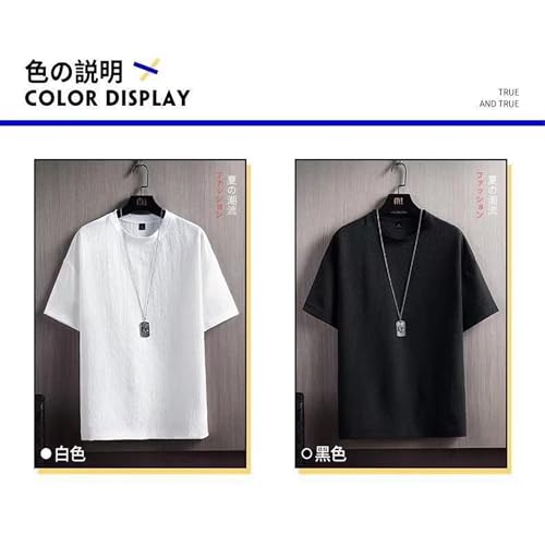 Camiseta de Lino para Hombre Pantalones Cortos Cuello Redondo Camiseta Casual de Lino Camiseta Deportiva de Lino para el Verano