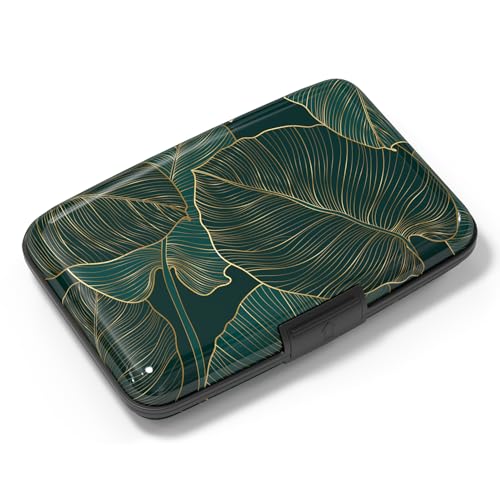 Image of Credit Card Holder, Mini Aluminum Card Wallet RFID Blocking Slim Metal Hard Card Case for Women Men, Palm Texture