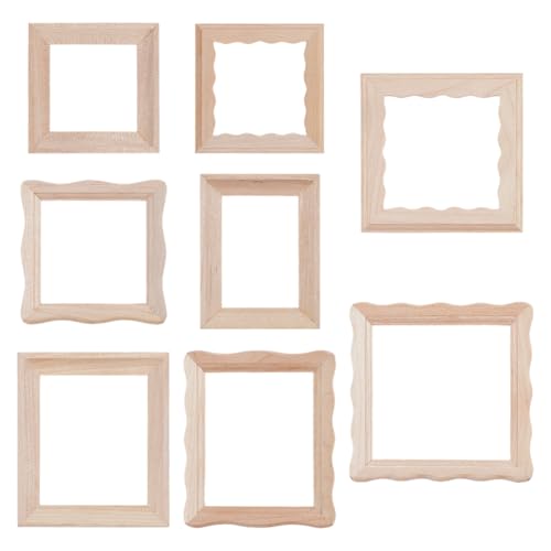 FINGERINSPIRE 8 Pcs Ensemble Cadres Photo Miniatures Bois 8 Tailles Couleur Burlywood Cadres Photo Mini en Bois Échelle 1:12 Cadre Mini Carrés et...