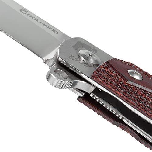 Cool Hand Heavy Duty Edc Folding Knife, Ball Bearing Survival Hunting Knives, 3.6" Drop Point D2 Steel Blade, 4.9'' Replaceable 1911 Wood Grip Handle, Liner Lock Mechanism, 1911Fd-S #TOP4