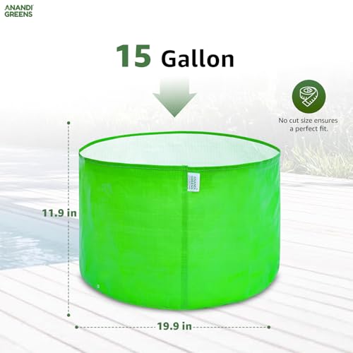 Image of Anandi Green's HDPE Uv Protected 260 GSM Round Green Colour Grow Bags Suitable for Terrace and Vegetable Gardening 15x12 Pack of 6 Plant Bag