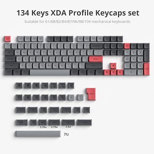 Image of Guffercty kred XDA Profile Minimalist Black Keycaps 75 Percent Dye-sub PBT Keyboard Caps with ISO Keys for MAC 60% 65% 75% 96% Mechanical Keyboard (Black Dolch)