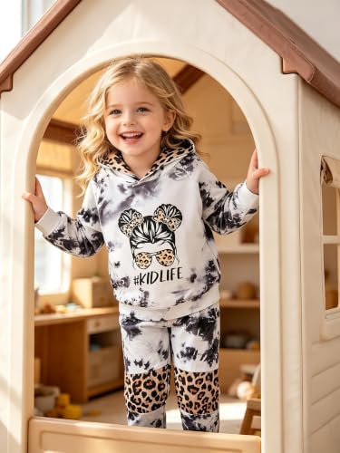 Image of Kid Toddler Girl Clothes - Tie Dye Hoodie Sweatshirt Girl Outfits Pullover Jogger Hooded Sweatpant Set