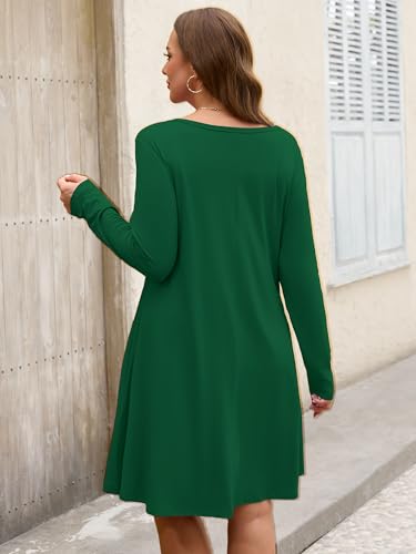Image of AusLook Women's Plus Midi Dress Long Sleeve Crew Neck A-Line Swing Flowy Vacation Fall Wedding Guest Dresses with Pocket 1-5X