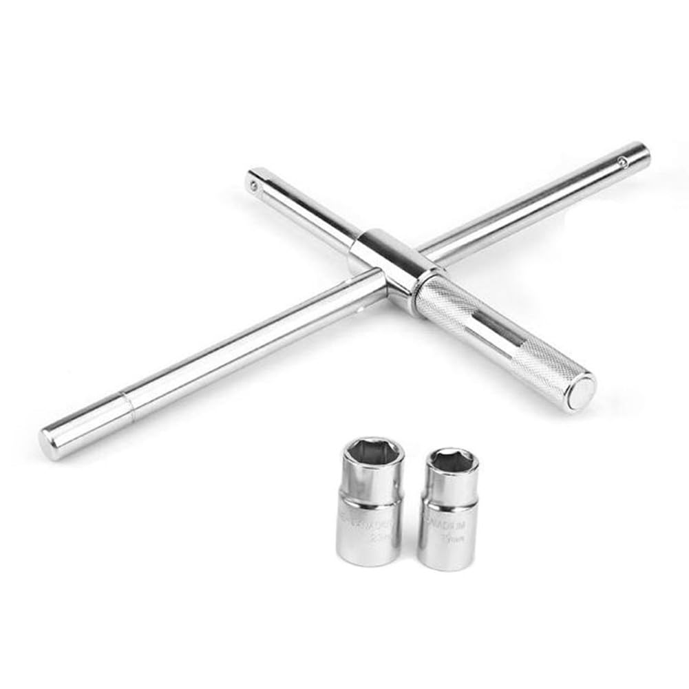 Llave de llanta de 4 vías, hierro cruzado para neumáticos, herramienta telescópica para tuerca de rueda, enchufes de 17/19/21/23 mm, resistente para coche, furgoneta, SUV