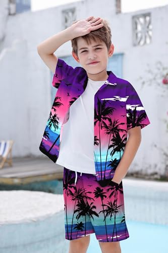 Image of Cromoncent Boy and Men Hawaiian Outfits Short Sleeve Shirts and Shorts Hawaiian Suits Beach Tropical 2 Pcs Vacation Sets