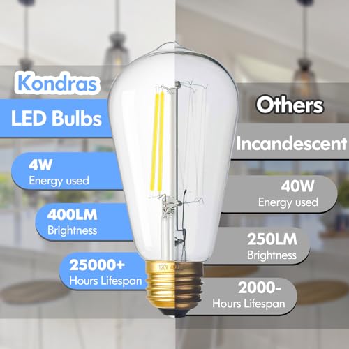 Image of Dimmable ST58 Antique Clear Vintage Edison LED Light Bulbs, 5000K Daylight, E26 Medium Base, 4W (40W Equivalent), CRI90+ High Brightness for Home - Pack of 4