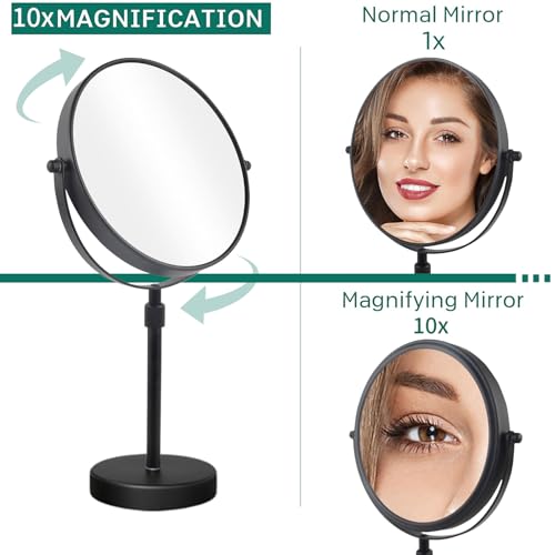 Nicesail 19 Inch Tall Makeup Mirror with 10X Magnification, 8 Inch Magnifying Mirror Tabletop with Pedestal, Height Adjustable Black (8 Inch, 10X) - Image 3