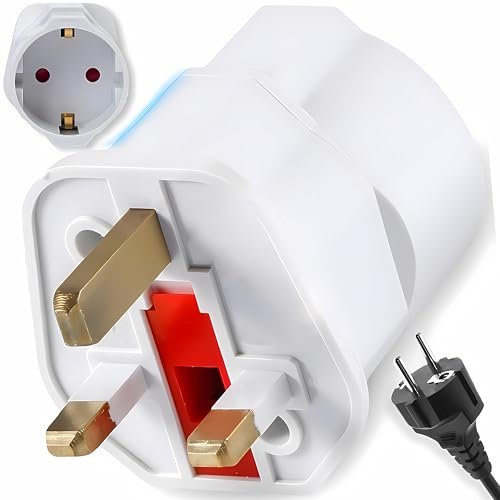 Retoo Steckdosenadapter Reiseadapter Weltweit Mehrfachstecker Adapter Schuko-Stecker Steckdose Schutzkontakt kompatibel Steckeradapter eingebaute Sicherung CE-Norm 3000W UK Weiß