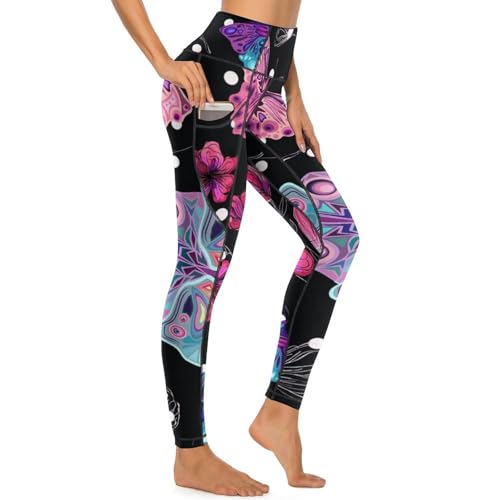 Legging de yoga imprimé fleurs papillons pour gym et jogging