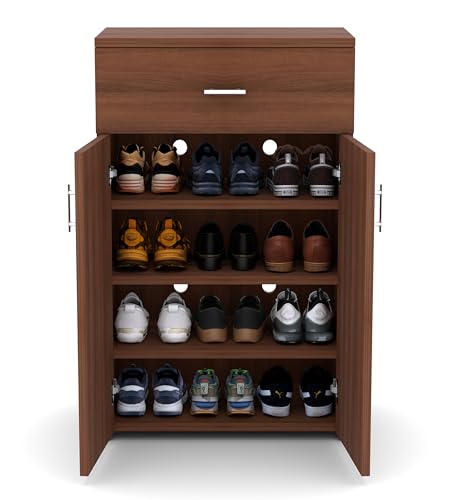 Image of FURNIFLIX Engineered Wood 1 Drawer and 4 Shelves Shoe Rack for Living Room Office Home Hall Wooden Shoe Cabinet Furniture - Walnut Finish