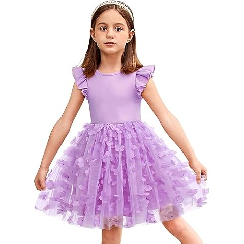 Arshiner Toddler Girls Summer Sundresses Crew Neck Tutu Gown Flower Girls Dresses for Party Wedding (0-Butterfly, 6 Years) Cover