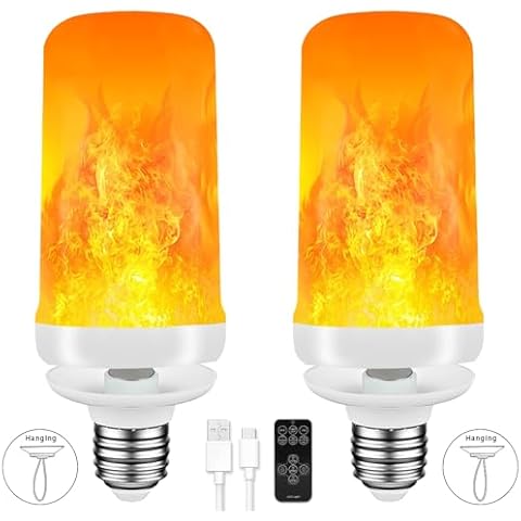 BLUEYE Rechargeable Flame Light Bulbs,Remotte Control,3 Timer,5V/1A Charging,Flickering Fire Effect,Gravity for Upside Down,Flameless Candles for Halloween Christmas Home Decor,Non-Hardwired,2Pack Cover