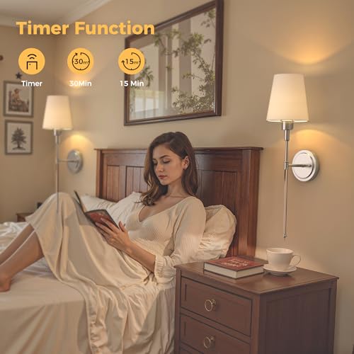 Image of DORESshop Battery Operated Wall Sconce Set of 2, Wall Light Wireless Easy Install, Dimmable and Adjustable Sconce Wall Decor, Rechargeable Wall Lamp for Bedroom, Living Room, Chrome and Glass 24.6in