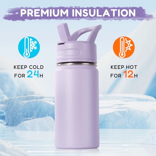 Fijinhom Botella de Agua para Niños 12oz, Acero Inoxidable, Aislamiento al Vacío, a Prueba de Fugas, Libre de BPA, Color Morado miniatura 5