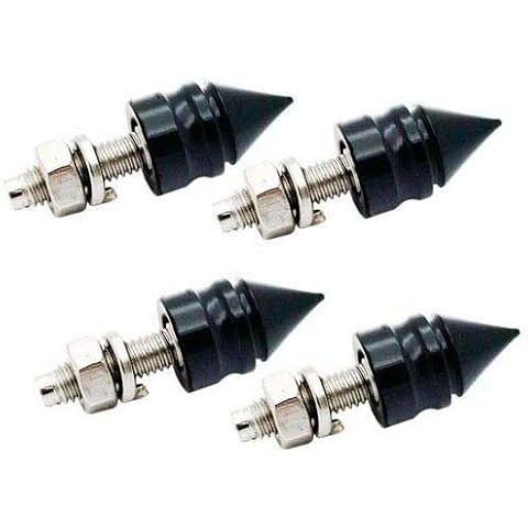 Tricktoppers - 4 Pcs Black Short Impaler Pike Grooved Spike Billet Aluminum Universal Motorcycle License Plate Frame Tag Bolt Hardware Screw Kit Cover