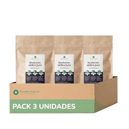 PLANETA HUERTO | Pack 3x Bicarbonato Sódico 1 Kg - Limpiador Ecológico Multiusos, Desodorante y Abrillantador Natural