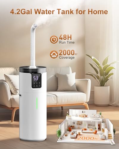 Lacidoll Humidifier Large Room Home Bedroom 2000 Sq.Ft.16L/4.2Gal Whole House Humidifiers With Extension Tube & 4 Speed Mist thumb #1