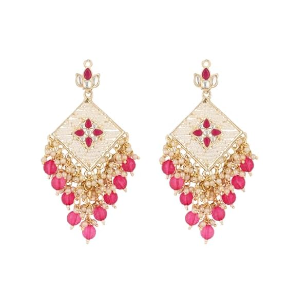 I Jewels Gold Plated Traditional Kundan Pearls Dangle Earrings For Women/Girls (E2943)
