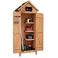 GarveeLife 70 in Outdoor Wooden Storage Shed Waterproof, Vertical Outdoor Storage Cabinet with 3 Shelves, Roof Storage & Lockable Door, Space-Saving Garden Tool Shed for Patio, Yard, Lawn