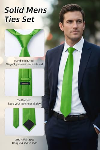 Image of HISDERN Mens Ties Solid Color Ties for Men Formal Necktie with Pocket Square Set Satin Silk Neck Tie Handkerchiefs Set