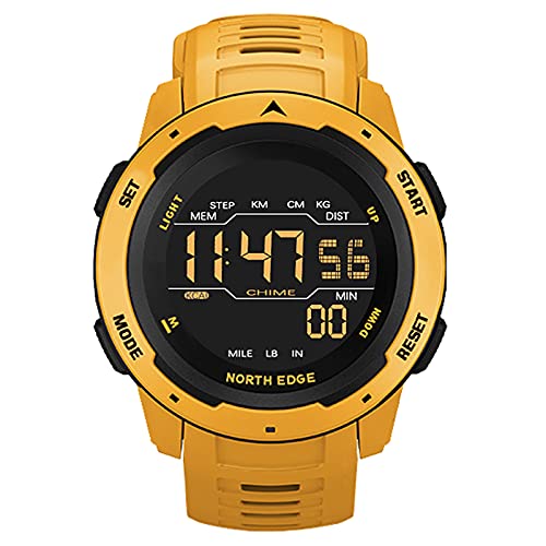 RASTKY Reloj Inteligente Resistente Al Agua de Estilo Militar para Hombre, Reloj Despertador con Podómetro de Doble Horario para Correr, Escalar, Pescar, 1,7 Oz (Yellow)