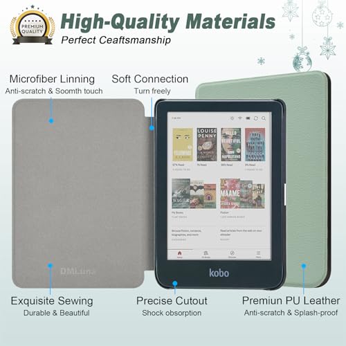 Image of DMLuna Case for Kobo Clara Colour (Model N367) / BW (Model N365) / 2E 6 inch, Ultra Slim Lightweight Folio Premium PU Leather Protective Cover with Auto Sleep /Wake Function, Agave Green