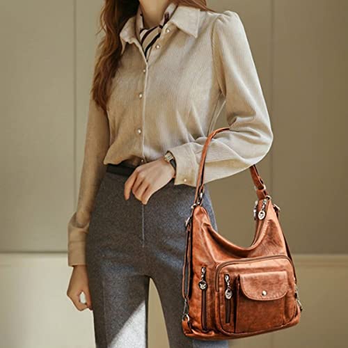 Image of Convertible Backpack Purse for Women PU Leahter Handbag Fashion Hobo Multiple Pockets Tote Satchel Shoulder Bag