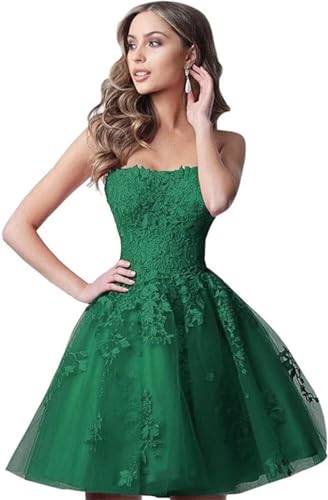 Short Homecoming Dresses Lace DAMA Prom Dress Flower Strapless Cocktail Party Gowns for Women Teens Wedding