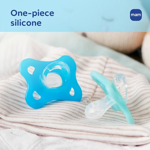 Image of MAM Comfort Baby Pacifier 3-12 Mths Lightweight One-Piece Silicone 4 Pack | One Piece Silicon With Color Free Nipple, BPA-Free, Easy To Clean, Best For Breastfed Babies, Made In Europe
