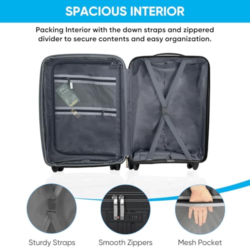 Mjkone 3-Piece Hardside Luggage Set with YKK Zipper & ABS+PC Construction, Ultra Lightweight Spinner Suitcases Featuring TAS Lock - Durable Luggage with 360°Silent Wheels(20in+24in+28in, Black)4