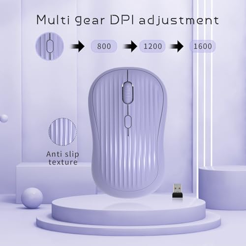 Image of ONE-UP Wireless Mouse, 2.4G + BT, Rechargeable Battery, 4-Key, DPI: 800 /1200 /1600, Silent, Type-C, USB Nano Receiver, Ergonomic, Portable, for Laptop, Chromebook, PC, Mac, Windows (Violet)