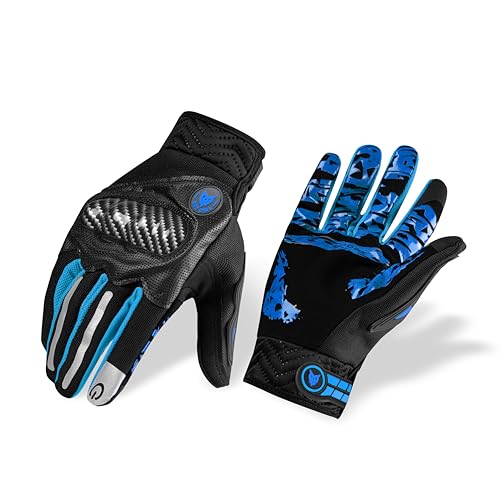 Image of BADOWL Carbon Fiber PVC Knuckle Protection Riding Gloves | Touchscreen Sports Gloves with Anti-Slip Grip | Breathable, All-Weather, (Blue, L)