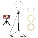 Ringlicht mit Stativ, 6 Zoll Dimmbares Selfie Ringleuchte mit 3 Farbmodi & 10 Helligkeit Led Ringlicht für Selfie, Vlog, Makeup, YouTube, Live-Stream