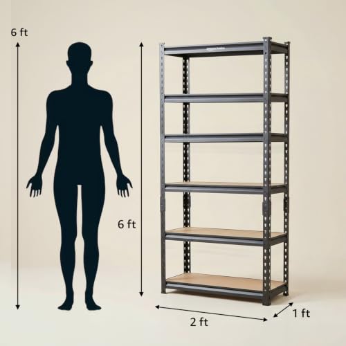 Image of Amazon Basics 6-Tier Storage Rack | Bolt-Free Assembly | Metal Stand & Thick MDF Board | 175kg Capacity Per Shelf | 72H x 24W x 12D inch Adjustable Shelf Rack for Home, Garage & Shop | Black