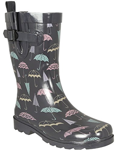 Capelli New York Ladies Umbrella Printed Mid- Calf Rain Boot Grey Combo 10