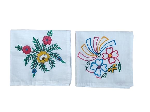 Women's Handmade Embroidered Hand-crafted 100% Pure Cotton Handkerchief (12x12 inches) - Set of 2 | Extra Soft and Super Absorbent Handkerchieves | Hanky For Women-image-27