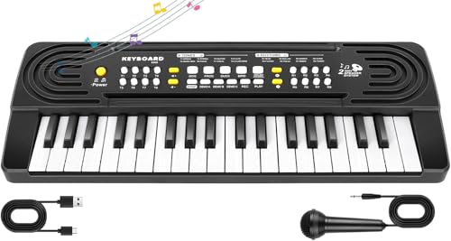 m zimoon 37 Mini-Key Keyboard Piano Toy for Kids with Microphone Black
