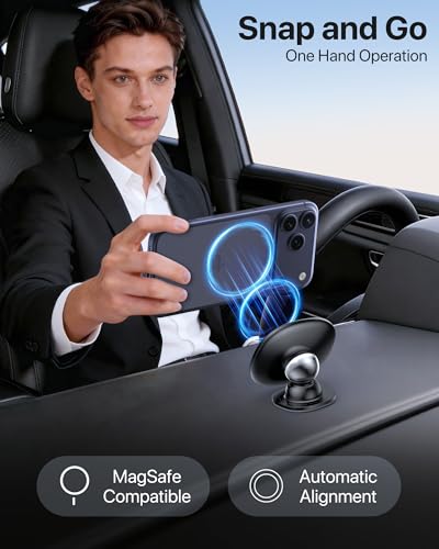 Image of miracase for MagSafe Car Mount【Strong Magnets】 Magnetic Phone Holder for Dashboard,360 Adjustable Car Phone Holder, Compatible with Garmin GPS iPhone Android and All Smartphones, Black