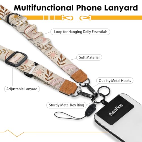 Image of Icycay Phone Lanyard Crossbody Strap Neck Adjustable Teacher Women Boho | for Cell Phone Case Keys ID Badges, Anti Theft, Multifuctional, Leaf Phone Holder, Travel Hiking Essential Accessories, Gifts