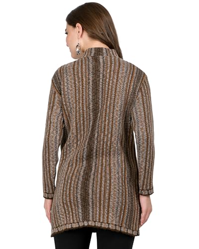 Image of LADYWILLINGTON Women Woolen Long Coat Warm Fabric Cardigan Winter Wear Pure Wool Thick Sweater For Women 100% Rainbow Wool Free Size Cotty With Side Pockets
