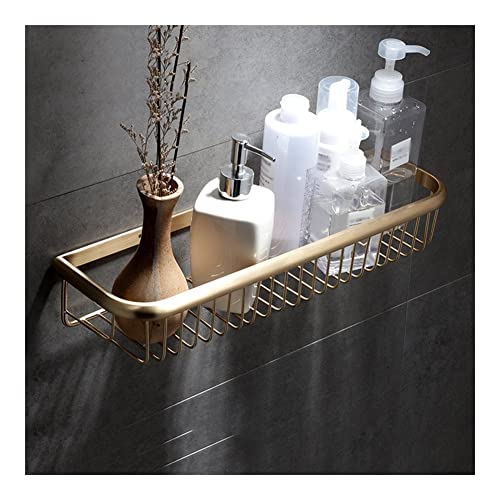 BONOOL 絶妙なバスルームの棚壁に取り付けられたバスルームアクセサリー、ブラシ付きの金のバスルーム収納棚、シャワーバスケット、真鍮製シャワーホルダーラック(色:35cm)