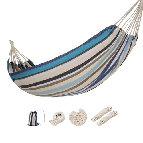 AISHULEI Garden Canvas Hammock Camping Hammock Durable Canvas Fabric Single Hammocks Load Bearing 330 Lbs with Carrying Bag for Camping, Patio, Backyard, Outdoor (Color : Blue)