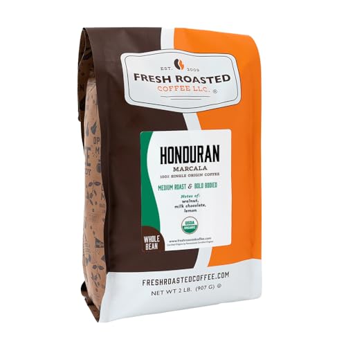 Fresh Roasted Coffee, Organic Honduran Marcala Whole Bean Coffee, Medium Roast, USDA Organic, 100% Single Origin, Kosher, 2 lb (32 oz)