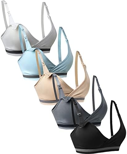 Suekaphin 5Pack Nursing Bra Deep V Neck for Breastfeeding,Maternity Sleeping Wirefree Push up Nursing Bra