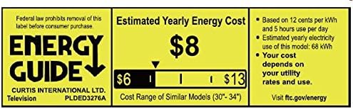 Energy Guide label for Proscan PLDED3276A Television