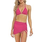 Conjunto de bikinis de baño de color liso, corte alto sexy con falda de playa, trajes de baño de 3 piezas